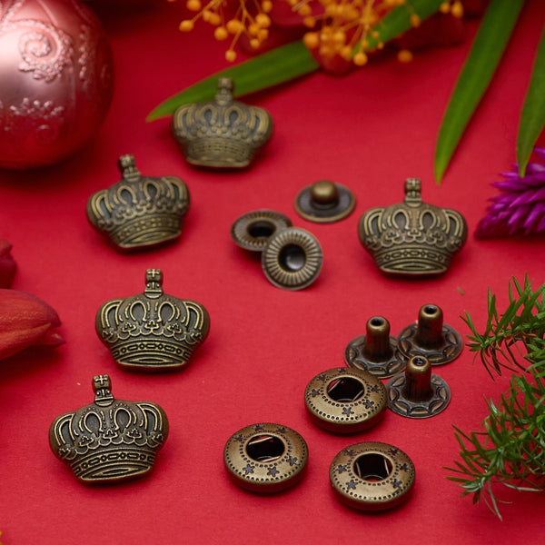 Spring snap button, rivet parts, 5 sets, Large crown, VC0025