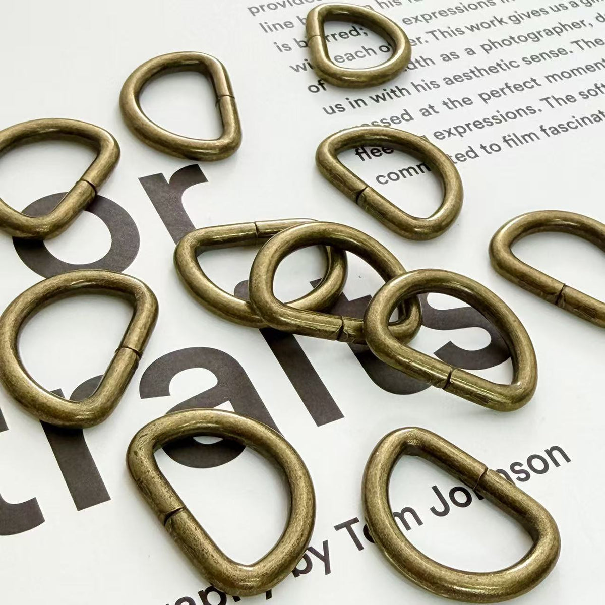 D-ring, 19mm inner diameter, antique brass finish, pack of 10 | Handmade hardware for bags and leathercraft